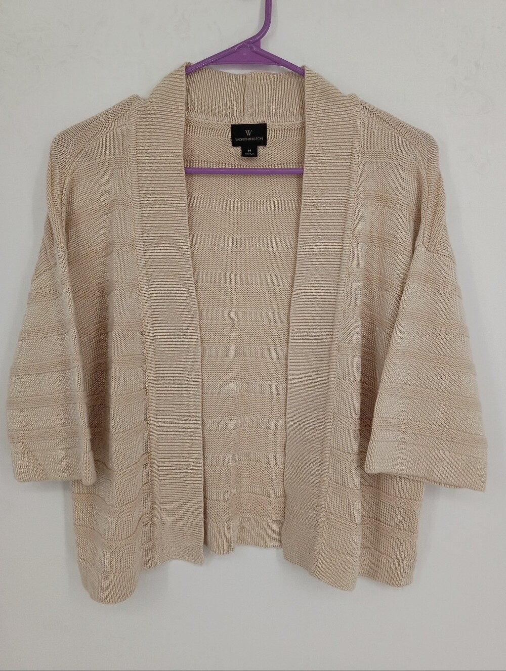 Worthington Beige Open-Front Ribbed Knit Cardigan Size Medium